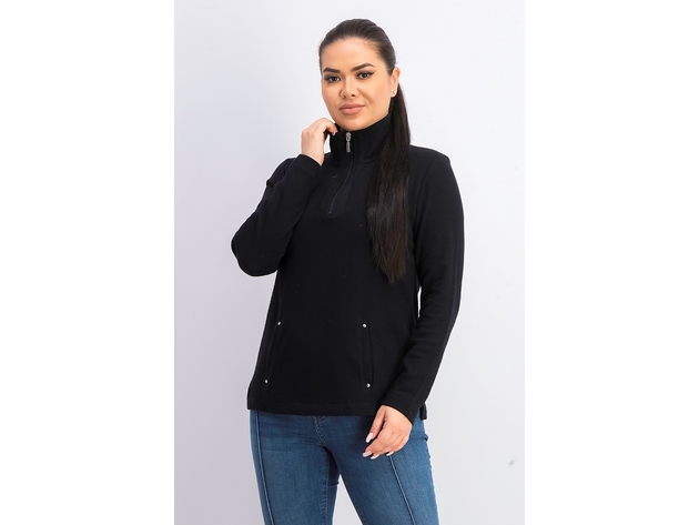 Karen Scott Women's Petite Zip-Neck Top Black Size 44