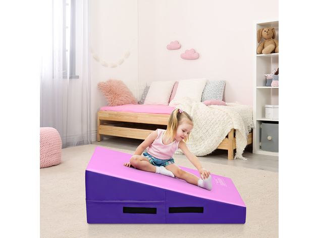 Costway Incline Tumbling Mat Wedge Ramp Gym Fitness Skill Shape Gymnastics Mat W/Handles - Pink