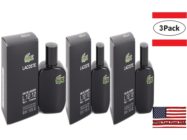 3 Pack Lacoste Eau De Lacoste L.12.12 Noir by Lacoste Eau De Toilette Spray 1.6 oz for Men