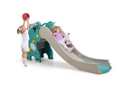 Costway 4 in 1 Kids Climber Slide Play Set w/Basketball Hoop & Toss Toy Indoor & Outdoor - Green/Grey
