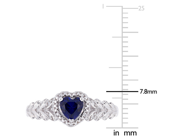 1/2 Carat (ctw) Lab Created Blue Sapphire Heart Promise Ring in 10K White Gold with Diamonds - 9