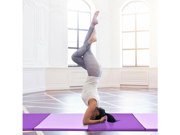 Costway 4'x8'x2'' Gymnastics Yoga Mat Thick Folding Panel Gym Purple/Pink 