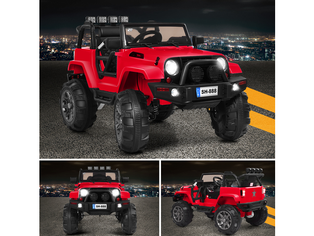 Costway 12V Kids Ride On Truck Car w/Bluetooth Remote Control MP3 Music LED Lights Red - Red