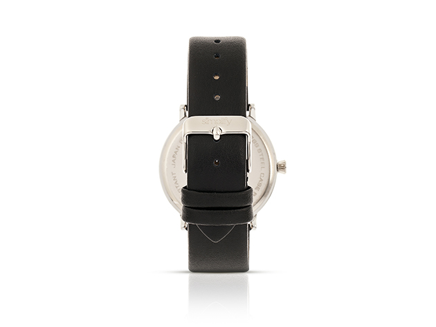 Simplify 6200 Series Leather Strap Watch (Black/Silver)