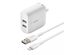 Belkin 1 Foot Dual Port Home Charger with A to LTG Braided Cable, Easy to Keep Your Devices Charged, White