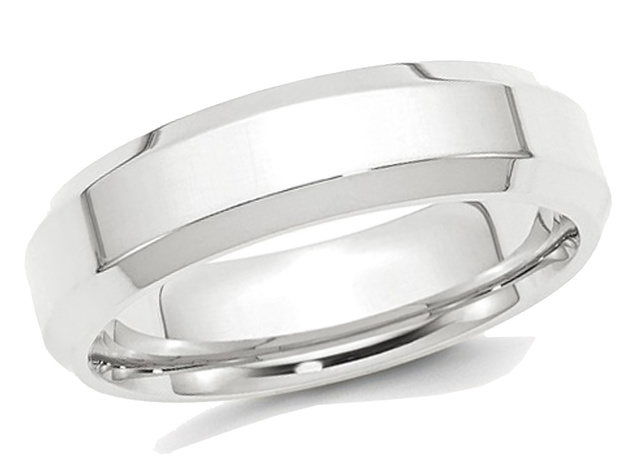 Mens Platinum Wedding Band Beveled Edge 6mm - 8.5