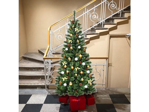 Costway 7 ft Premium Hinged Artificial Christmas Tree Mix ed Pine Needles w/ Pine Cones - Green