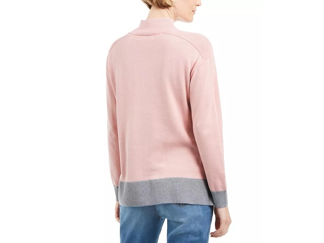 Karen Scott Women's Erin Cotton Colorblocked Mock-Neck Sweater Pink Size Extra Large