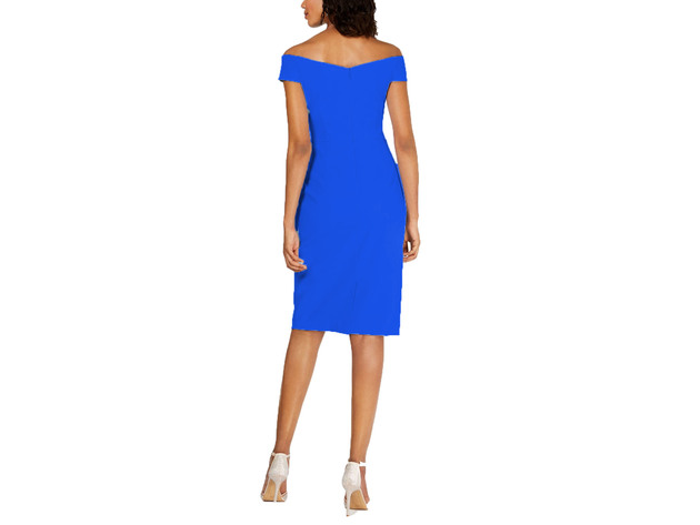 Vince Camuto Women's Off-The-Shoulder Side-Ruffle Sheath Dress Blue Size 4"