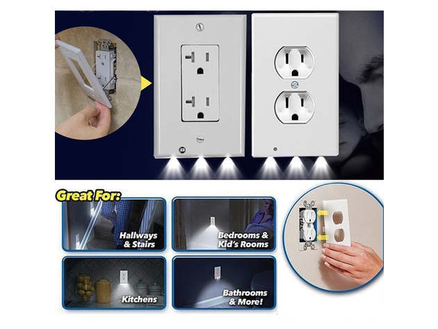 Outlet Cover with Built-In LED Night Light (Duplex/Rounded/5-Pack)