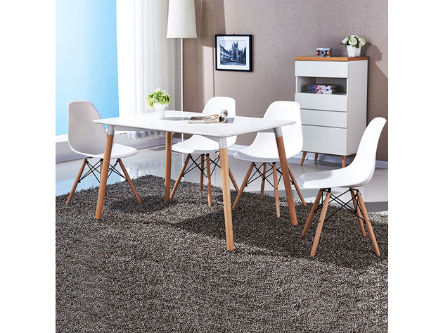 COSTWAY Set of 4 Mid Century Modern Style Dining Side Chair Wood Leg - White