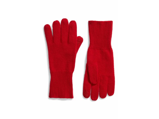 Halogen Rib Knit Pure 100% Cashmere Gloves for Women, Keeps Out The Wind in These Cozy-Chic, One Size, Red