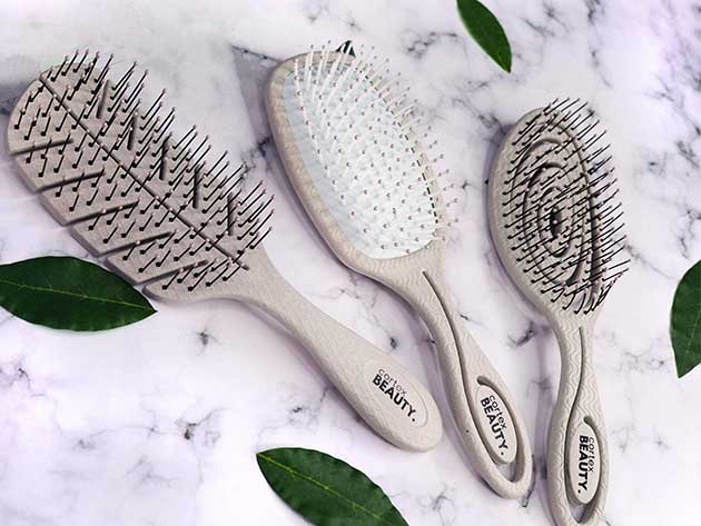 Eco-Friendly 3-Piece Hair Brush Set (Tan)