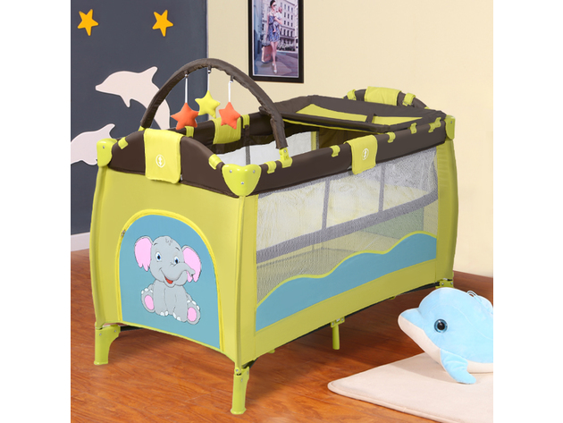 Costway New Green Baby Crib Playpen Playard Pack Travel Infant Bassinet Bed Foldable - Green