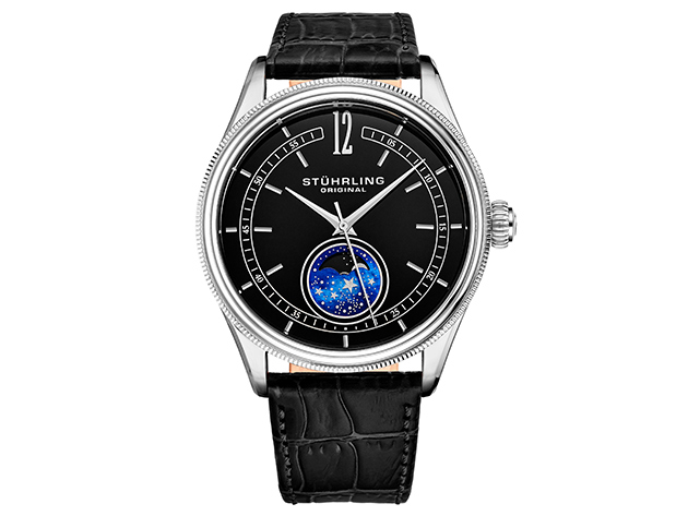Stührling Celestia 897 Quartz 42mm Classic Watch (Black Dial/Silver Case)