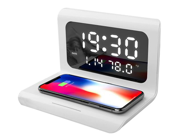 Alarm Clock with 10W Wireless Charging & LED Display (White) | StackSocial