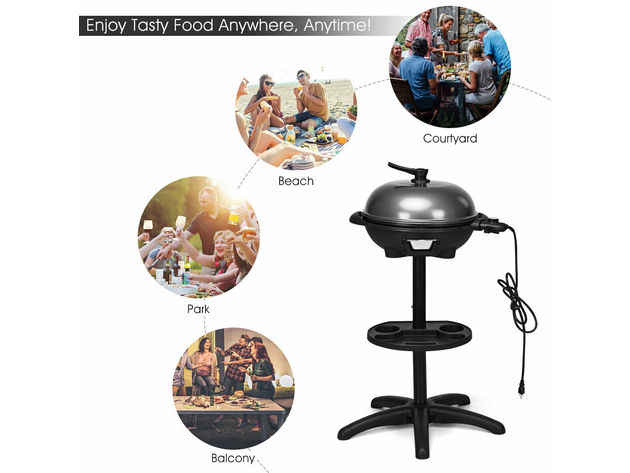 Costway Electric BBQ Grill 1350W Non-stick 4 Temperature Setting Outdoor Garden Camping