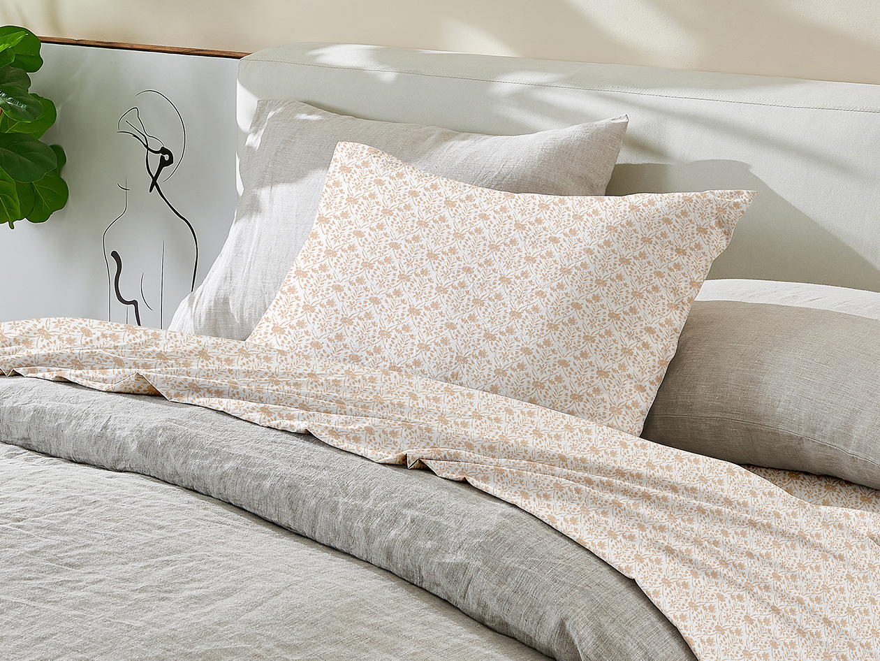 4-Piece Floral Print Microfiber Sheet Set (Diamond Taupe/Full)