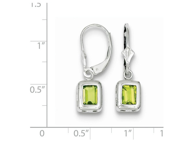 2.00 Carat (ctw) Natural Emerald Cut Peridot Dangle Leverback Earrings in Sterling Silver