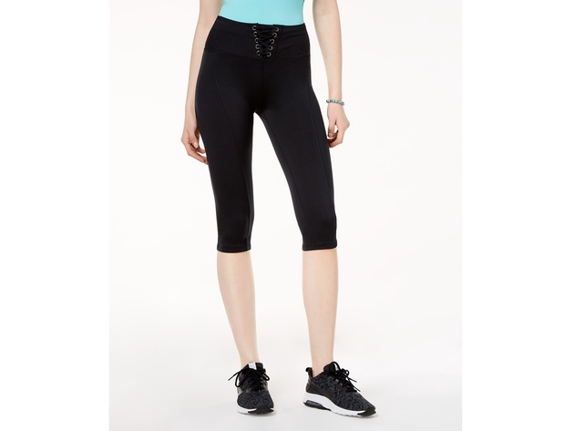 Material Girl Juniors Lace Up Cropped Leggings Black Size Extra Small