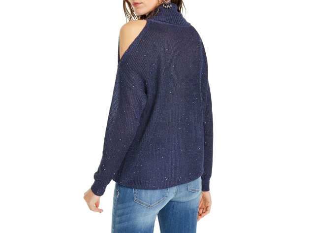 INC International Concepts Women's Sequin Cutout Turtleneck Sweater Size Medium