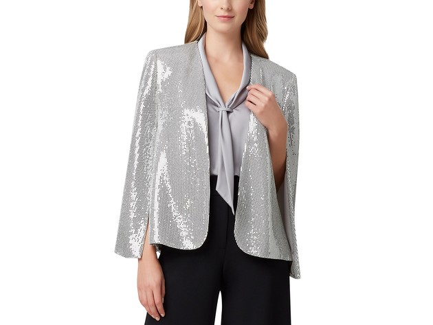 Tahari ASL Women's Shiny Cape Jacket Silver Metalic Size  Extra Large