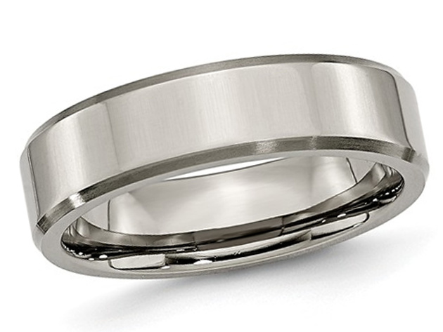 Ladies Chisel 6mm Titanium Wedding Band with Beveled Edge - 13