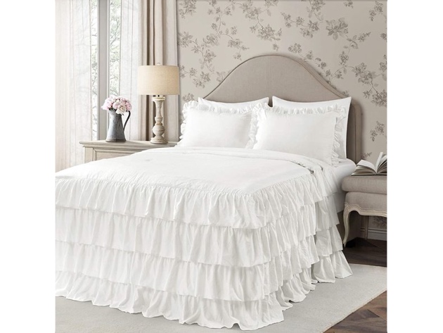 Lush Decor White Allison Ruffle Skirt Bedspread Shabby Chic Farmhouse Style Ligh (No Box)