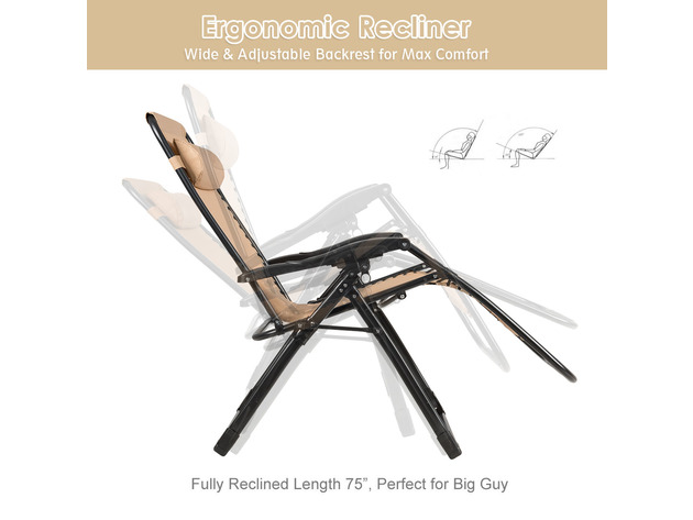 Costway Oversize Lounge Chair Patio Heavy Duty Folding Recliner Gray - Beige