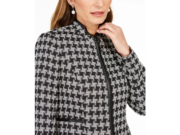 Kasper Women's Houndstooth Printed Topper Jacket Black Size 6