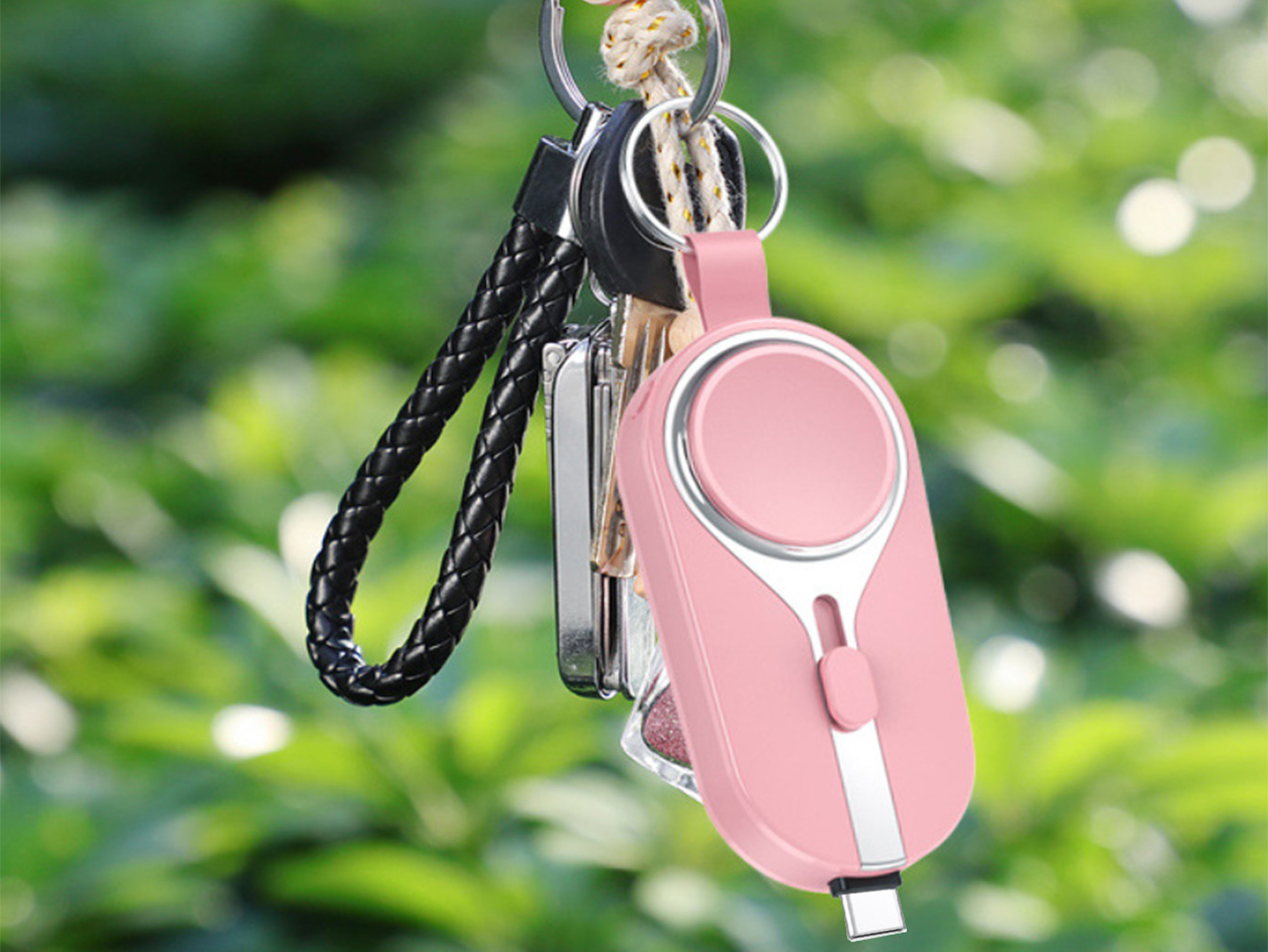 iCharge Nano 2000mAh Keychain USB-C Power Bank & Apple Watch Charger (Rosy Pink)