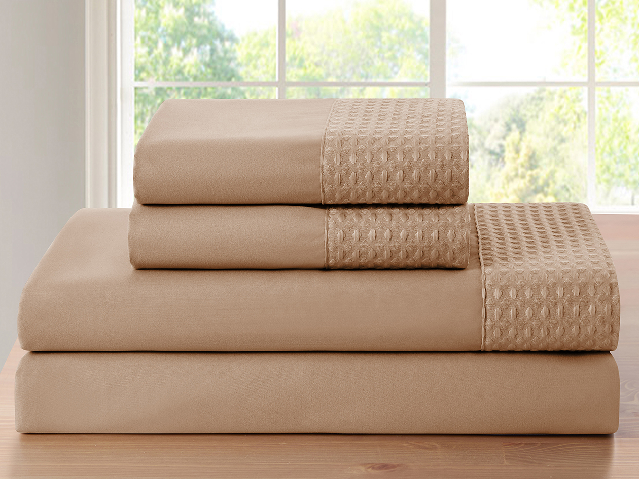 4-Piece Bamboo Blend Waffle Hem Sheet Set (Rust/King)