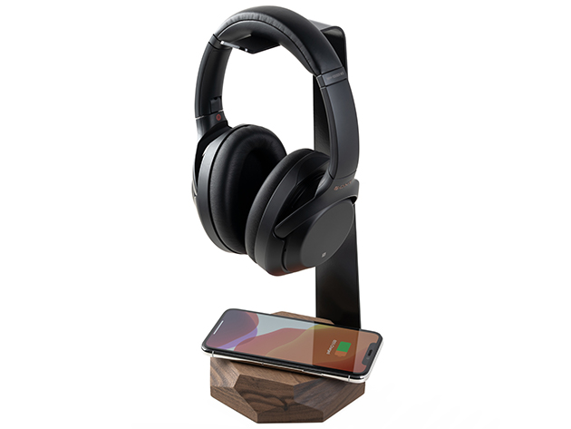 2-in-1 Wooden Headphone Stand & Charger (Walnut)