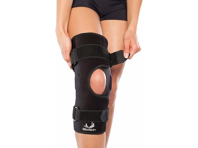 BioSkin Premium Bracing Lightweight Breathable Hinged Knee Skin Front Closure, Medium: 14 Inches - 16 Inches, Black