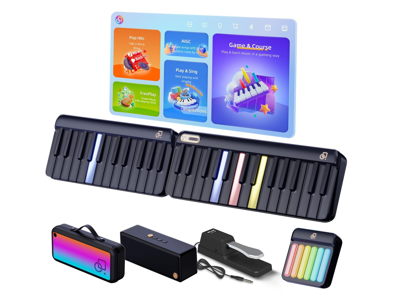 PopuPiano Smart 59-Key Bundle: MIDI & Expansion Keyboards, Chord Pad, Speaker, and Pedal