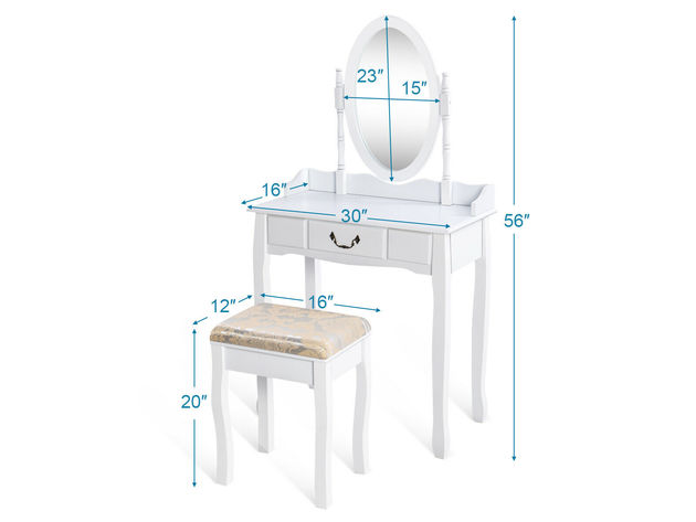 Costway Vanity Table Jewelry Makeup Desk Bench Dresser Stool White