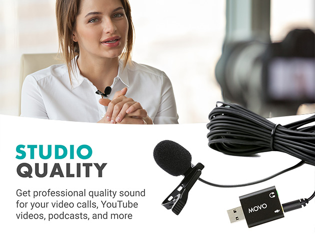 Movo Lavalier Universal Computer Microphone with USB Adapter