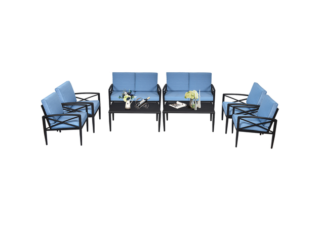 Costway 8 Piece Patio Furniture Set Aluminum Frame Cushioned Sofa Chair Coffee Table Blue