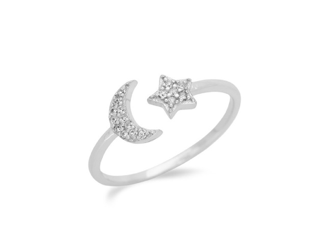 Homvare Women’s 925 Sterling Silver Moon Star Ring - Silver