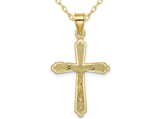10K Yellow Gold Textured Cross Crucifix Pendant Necklace with Chain