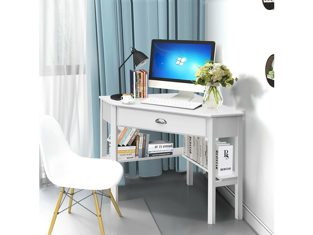 Costway Corner Computer Desk Laptop Writing Table Wood Workstation Home Office Furniture - White