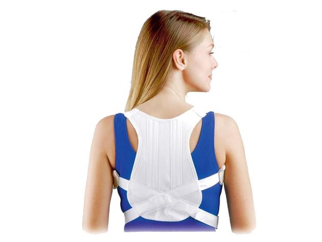 FLA Orthopedics Posture Control Shoulder Brace with Plastic Stays for Extra Support, Small (Chest Size: 24 - 30 Inch), White