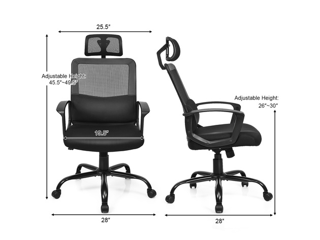 Costway Mesh Office Chair High Back Ergonomic Swivel Chair w/ Lumbar Support & Headrest - Black