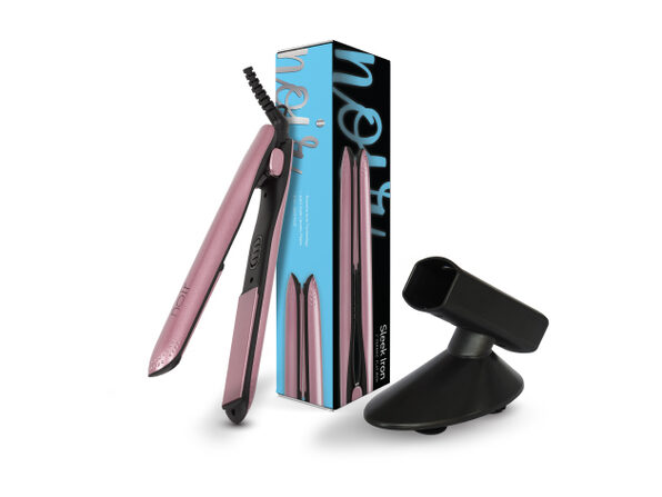 Noir iron 1"Ceramic & Flat Iron + Heat Resistant Hair Tool Holder Set Blush Pink - Product Image