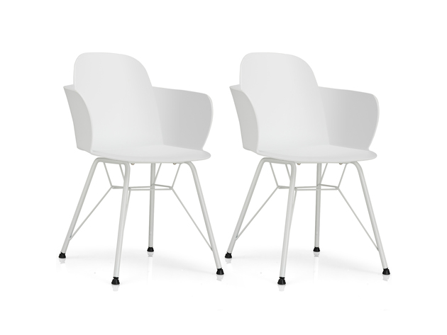Costway Set of 2 Dining Chair Modern Petal-Shape Plastic Seat Metal Frame - White