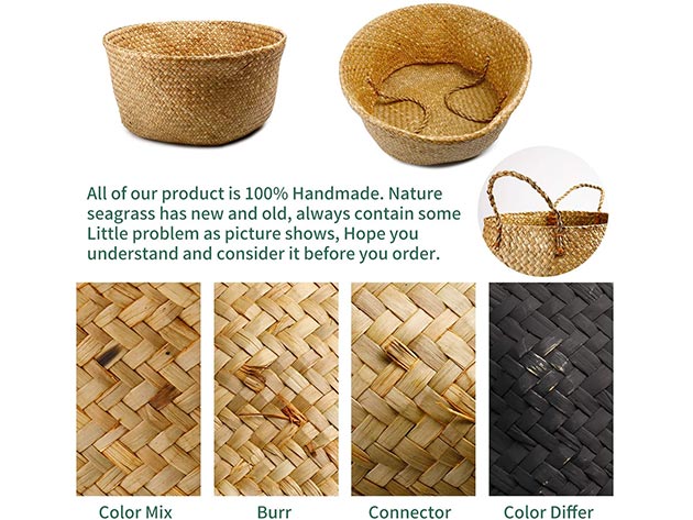 Potey Original Brown Handwoven Seagrass Plant Basket