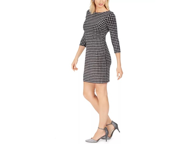 Jessica Women's Howard Glitter Houndstooth Sheath Dress Silver Size 12