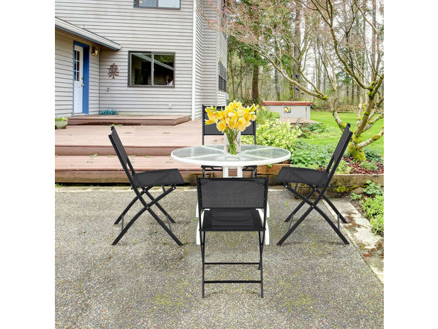 Costway Set of 4 Outdoor Patio Folding Chairs Camping Deck Garden Pool Beach Furniture Black