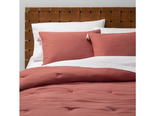 Opalhouse 2-Piece Solid Cotton Gauze Twin/Twin XL Size Tasseled Comforter Set, Rose