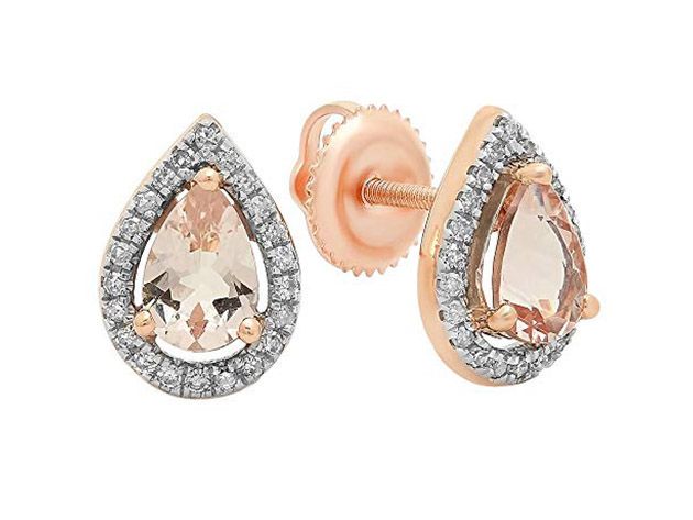 Simulated 3.00CTTW Morganite Rose Gold Pavé Marquis Stud Earrings